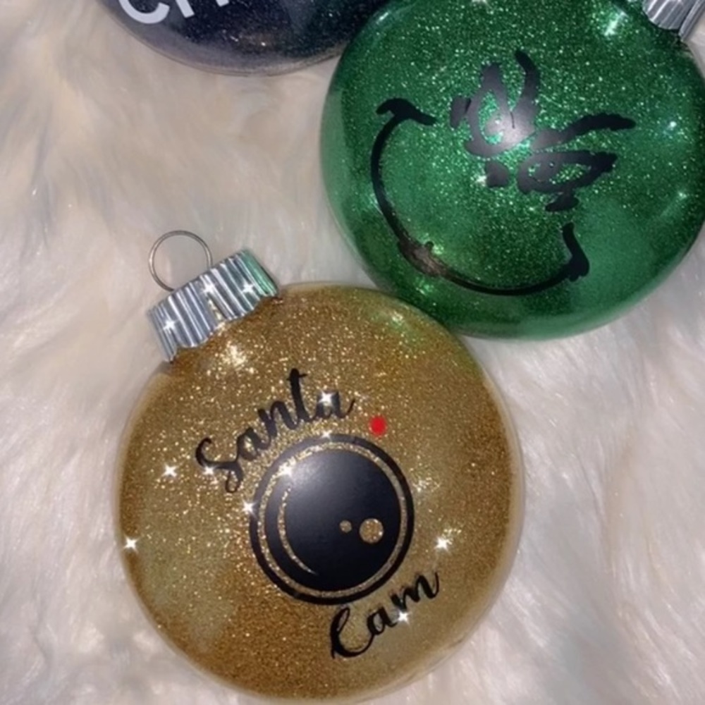 Elf Cam, Grinch, 4 inch Handmade Glitter‎ Hand Crafted Individual Ornaments